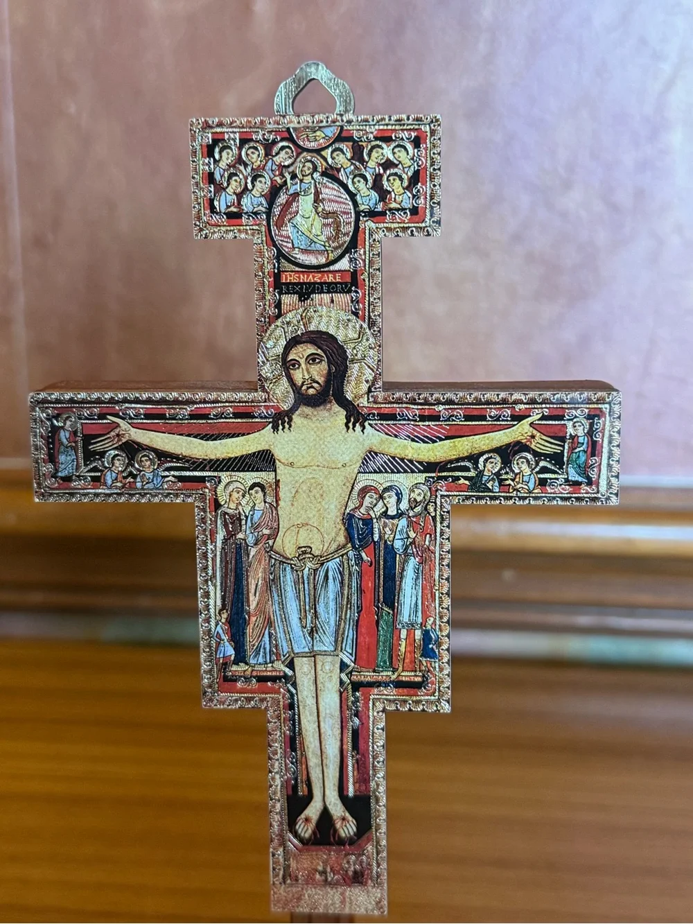 Vintage Standing San Damiano Crucifix Icon Cross - Franciscan Devotional Art